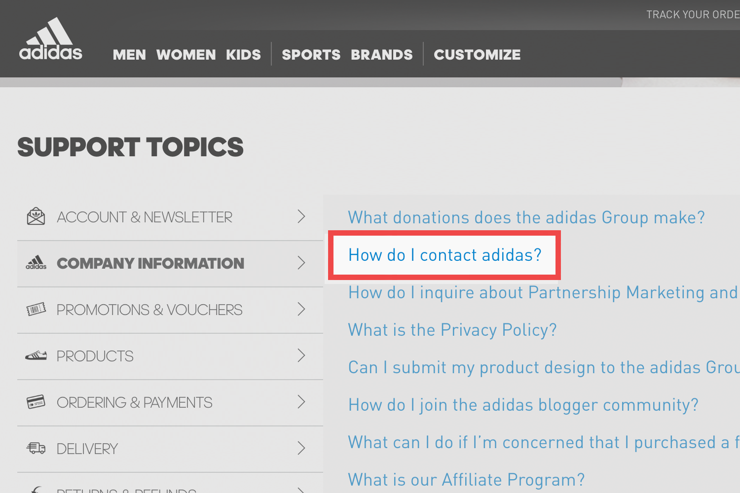 adidas contact information